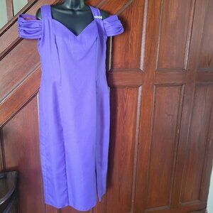 Vintage Purple Off-Shoulder Evening Gown Rhinestone Sleeveless M